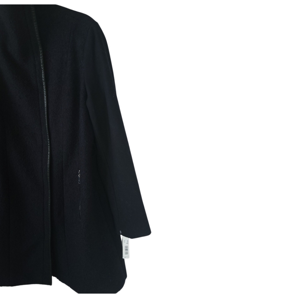 Tahari Elaine XXL Wool Blend Pea Coat Navy Asymmetrical Zip Collar Office - Picture 6 of 16